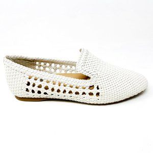 Birdies The Starling White Woven Womens Slip On Vegan Leather Loafers